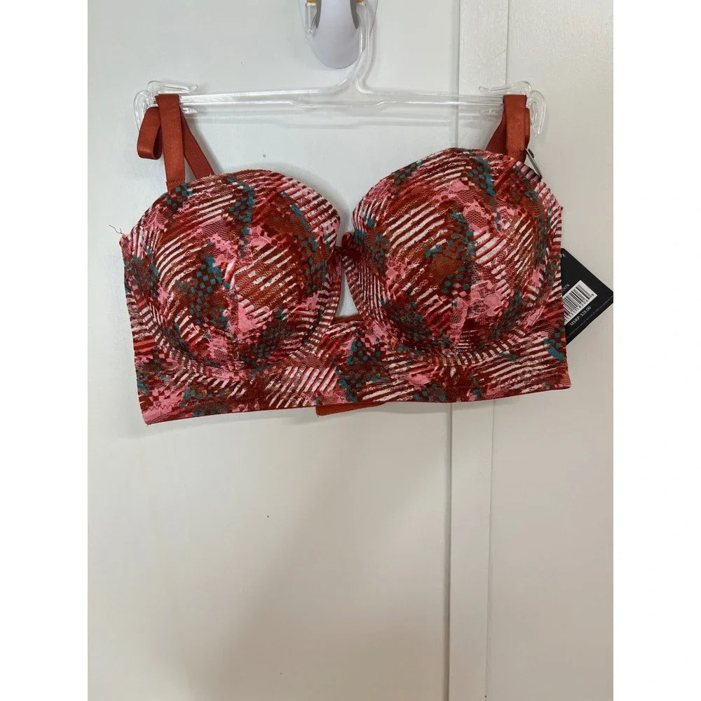 Body Frosting 2pc Longline Bra and Panty Set Multicolor Lace 40C 1X BR-34247X